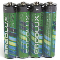 Батарейка солевая Ergolux R03, тип ААА (спайка, 4 шт) БК