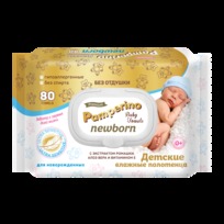 Полотенца влажные PAMPERINO Newborn без отдушки детские с ромашкой, алоэ вера и витамином Е 80шт