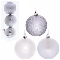 Новогодние шары 8 см (набор 3 шт) Микс фактур, серебро