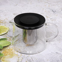 Чайник заварочный стеклянный 1000мл Хай-Тек с металлическим ситом и пластиковой крышкой Селфи