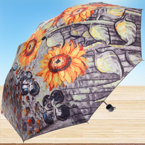 Зонт механический ветроустойчивый, матовая ручка BESTzontik - muskat, солнечные подсолнухи, длина 25см, d-110см