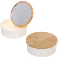 Зеркало настольное - органайзер с бамбуковой крышкой БРАМИНГЕМ, цвет белый, 14,5*14*,5см (коробка)