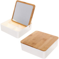 Зеркало настольное - органайзер с бамбуковой крышкой БРАМИНГЕМ, цвет белый, 15*15,5см (коробка)