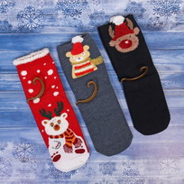 Носки женские Рождественское чудо, микс 4 цвета, р-р 36-39 (крючок, пакет, стикер)