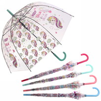 Зонт-трость женский купол Единорог микс 4 цвета, 8 спиц, d-82см, длина в слож. виде 82см