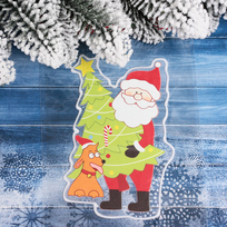 Наклейка на стекло Дед Мороз с собачкой 15*20 см