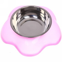 Миска пластиковая с металлической чашкой Цветок 16,5*4,2см цвет розовый/150 и 200мл