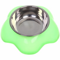 Миска пластиковая с металлической чашкой Цветок 16,5*4,2см цвет зеленый/150 и 200мл