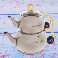 Чайник двойной турецкий 1,2+2л Vicalina серебрянный VL-AA02G