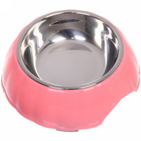 Миска пластиковая с металлической чашкой Классик 16*5см цвет розовый