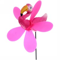 Фигура на спице Розовый фламинго 14*40см ветрячок для отпугивания птиц