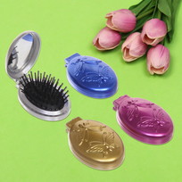 Расческа для волос массажная складная с зеркалом Beauty Room, овал, узор бабочка, микс 4 цвета, 9*5,5см