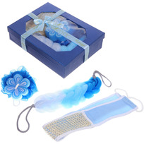 Набор банный в подарочной коробке PREZENT, синий/голубой (три мочалки), 24*7*19*6см