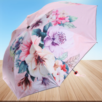Зонт механический ветроустойчивый, матовая ручка BESTzontik - Sofi, цветы на розовом, длина 25см, d-110см