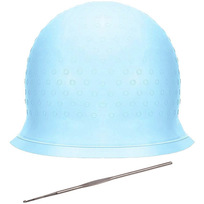 Шапочка силиконовая для мелирования волос KLEVER, в комплекте с крючком, цвет голубой, 30*23см