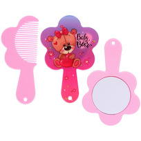 Расческа с зеркалом в наборе детские МИМИШКИ, мишка, цвет розово-фиолетовый, 11см