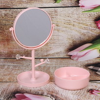 Зеркало настольное с органайзером для косметики Beauty - Look, цвет розовый, 33*14.5см