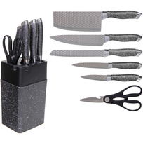 Набор ножей SHEF 7предметов (5ножей+ножницы+подставка с точилкой) серый