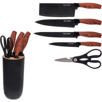Набор ножей SHEF 6предметов (4ножа+ножницы+подставка), черный