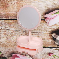 Зеркало настольное с подсветкой и органайзером Beauty, цвет розовый, USB, 35*18см