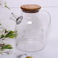 Чайник заварочный стеклянный 1,5л Хай-Тек с бамбуковой крышкой