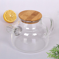 Чайник заварочный стеклянный 1л Хай-Тек с бамбуковой крышкой