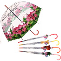 Зонт-трость женский купол Цветы, 8 спиц, цвет микс, d-80см, длина в слож. виде 82см