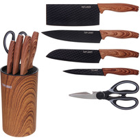 Набор ножей SHEF 6предметов (4ножа+ножницы+подставка), дерево