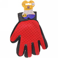 Расческа - перчатка для собак и кошек ЛАПКИ и ЦАРАПКИ, на липучке, цвет красный, 23см (подвес)