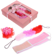 Набор банный в подарочной коробке PREZENT, розовый/красный (три мочалки), 24*7*19*6см
