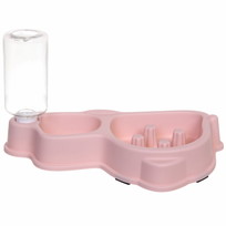Миска пластиковая для медленного кормления с автопоилкой Колор-Один дома 33*18*17,5см 320мл цвет нежно-розовый