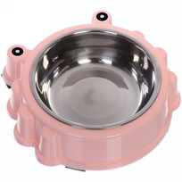 Миска пластиковая с металлической чашкой Колор-Лягушка 20*5см цвет нежно-розовый/250мл