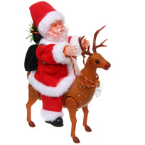 Дед Мороз музыкальный 28 см в красной шубе на олене, микс (работает от 2*АА - в комплект не входят)