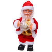 Дед Мороз музыкальный 30 см в красной шубе с шаром (работает от 3*АА - в комплект не входят)