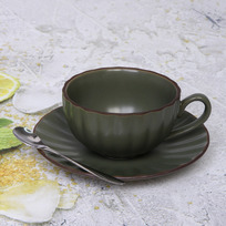 Чайная пара Монте (кружка 220мл, блюдце, ложка) зеленый