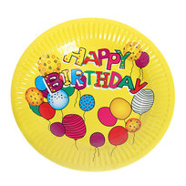 Тарелка бумажная 18 см в наборе 10 шт День рождения Шарики, желтая