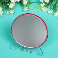 Зеркало настольное в металлической оправе Практика круг, подвесное, двухстороннее d-14см