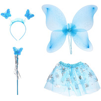 Карнавальный костюм Зимняя фея (юбка,крылья,волшебная палочка,ободок), Голубой
