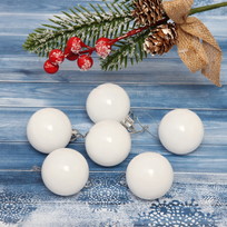 Новогодние шары 4 см (набор 6 шт) Глянец, белый