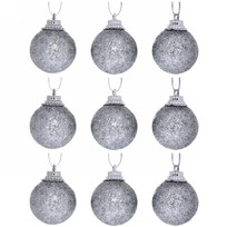 Новогодние шары 3 см (набор 9 шт) Блестящее напыление, серебро