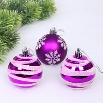 Новогодние шары 6 см (набор 3 шт) Загадка, Фиолетовый