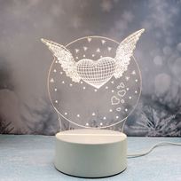 Светильник ночник 3D-Крылья любви на пластиковой подставке, с включателем USB