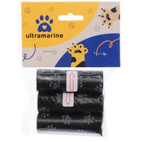 Пакеты для уборки за собакой в наборе 3шт, цвет черный Ultramarine (15 пакетиков одном рулончике)