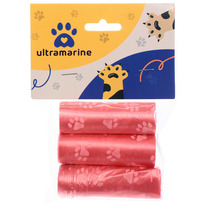 Пакеты для уборки за собакой в наборе 3шт, цвет красный Ultramarine (15 пакетиков одном рулончике)