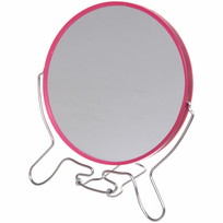 Зеркало настольное в металлической оправе Практика круг, подвесное, цвет розовый, d-14см