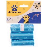 Пакеты для уборки за собакой в наборе 3шт, цвет голубой Ultramarine (15 пакетиков одном рулончике)