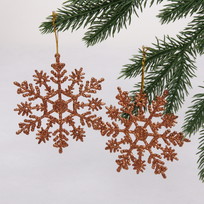 Подвески в блестках Зимние снежинки 9,5 см (набор 2шт), розовое золото